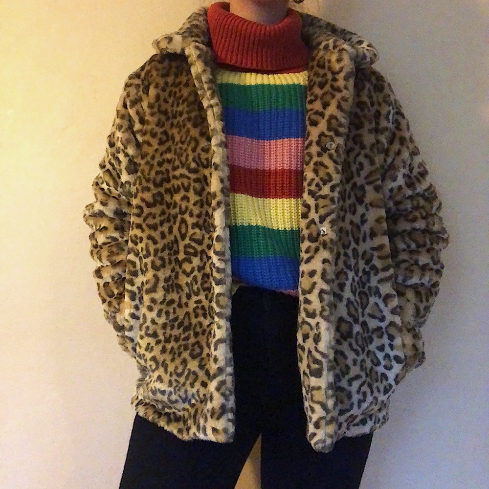 Faux fur leopard print coat